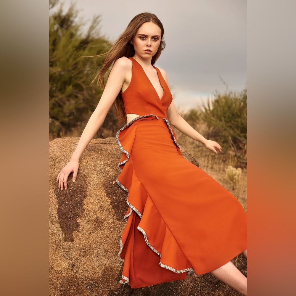 CASCADING CUTOUT MIDI DRESS - Picture 5 of 5